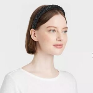 A NEW DAY Elegant & Chic Beaded Padded Black Headband Sparkly & Gorgeous!